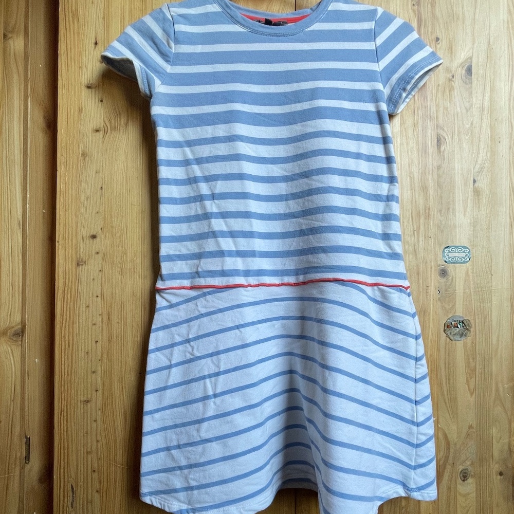 VINCE Cerulean Blue & White Striped Drop Waist S/S Mini Dress Girl Size Medium